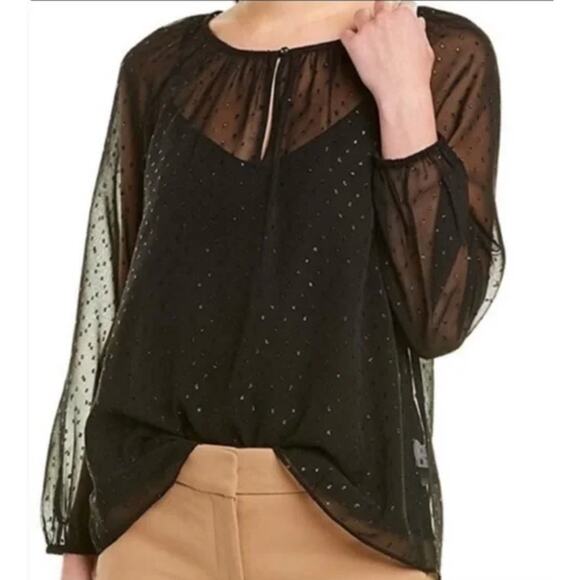 J. Crew Point Sur Top Women XX Small Black Pin Dot Glitter Chiffon Sheer Popover - Picture 1 of 11